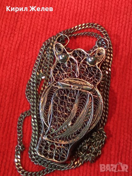 ПОСРЕБРЕН БУХАЛ ФИЛИГРАНЕН със ЗДРАВО СИНДЖИРЧЕ ФИГУРАЛЕН АРТ ДЕКО МЕДАЛЬОН БЛАГОРОДНА СТОМАНА 25560, снимка 1