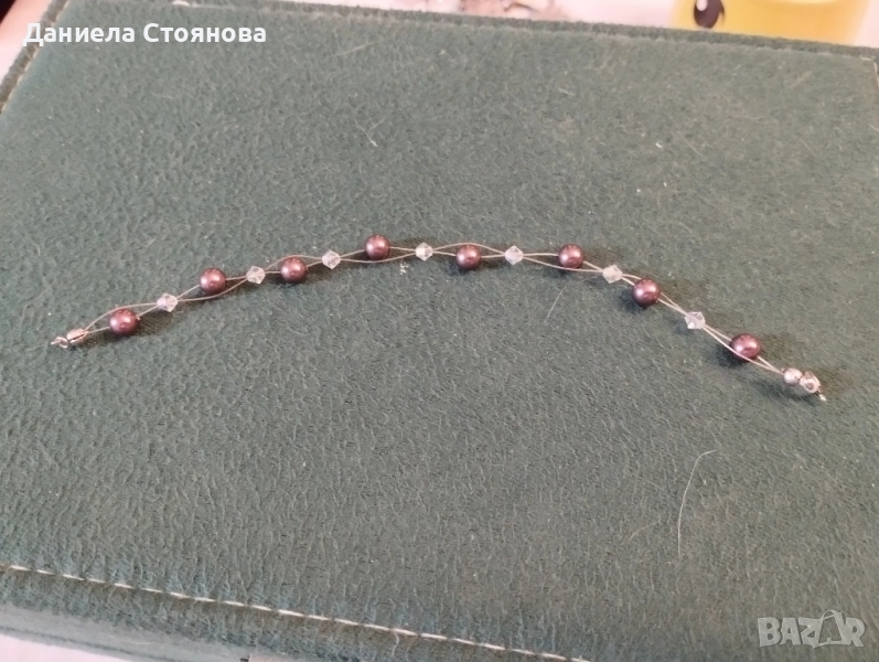 Гривна с перли и кристали на Сваровски и сребро , снимка 1