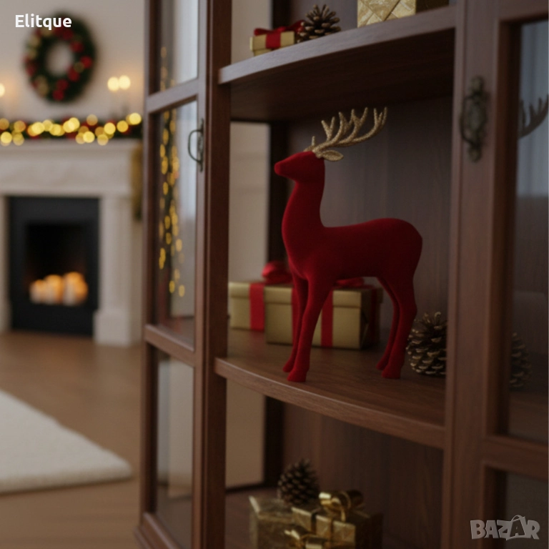 Червен кадифен елен за Коледна украса – Луксозен празничен акцент, снимка 1