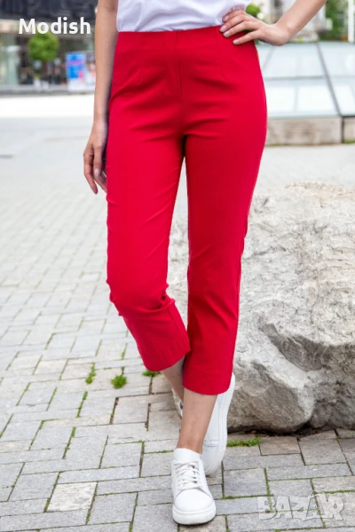 Еластичен 7/8 едноцветен дамски панталон 9710, снимка 1