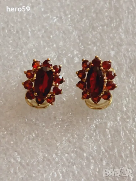 Златни дамски обеци с инкрустирани гранати злато 333, снимка 1