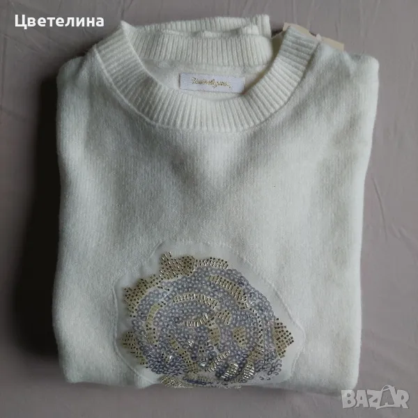 Бял дамски пуловер М, снимка 1