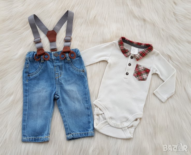 Боди риза H&M и дънки за бебе 0-3 месеца, снимка 1