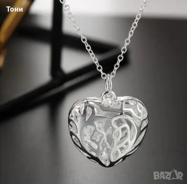 Ново Сребърно Дамско Колие Сърце , снимка 1