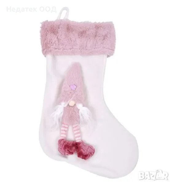 Коледен декоративен чорап, Розов, 46 см, снимка 1