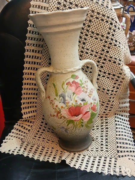 Висока ръчно рисувана керамична вазa, снимка 1