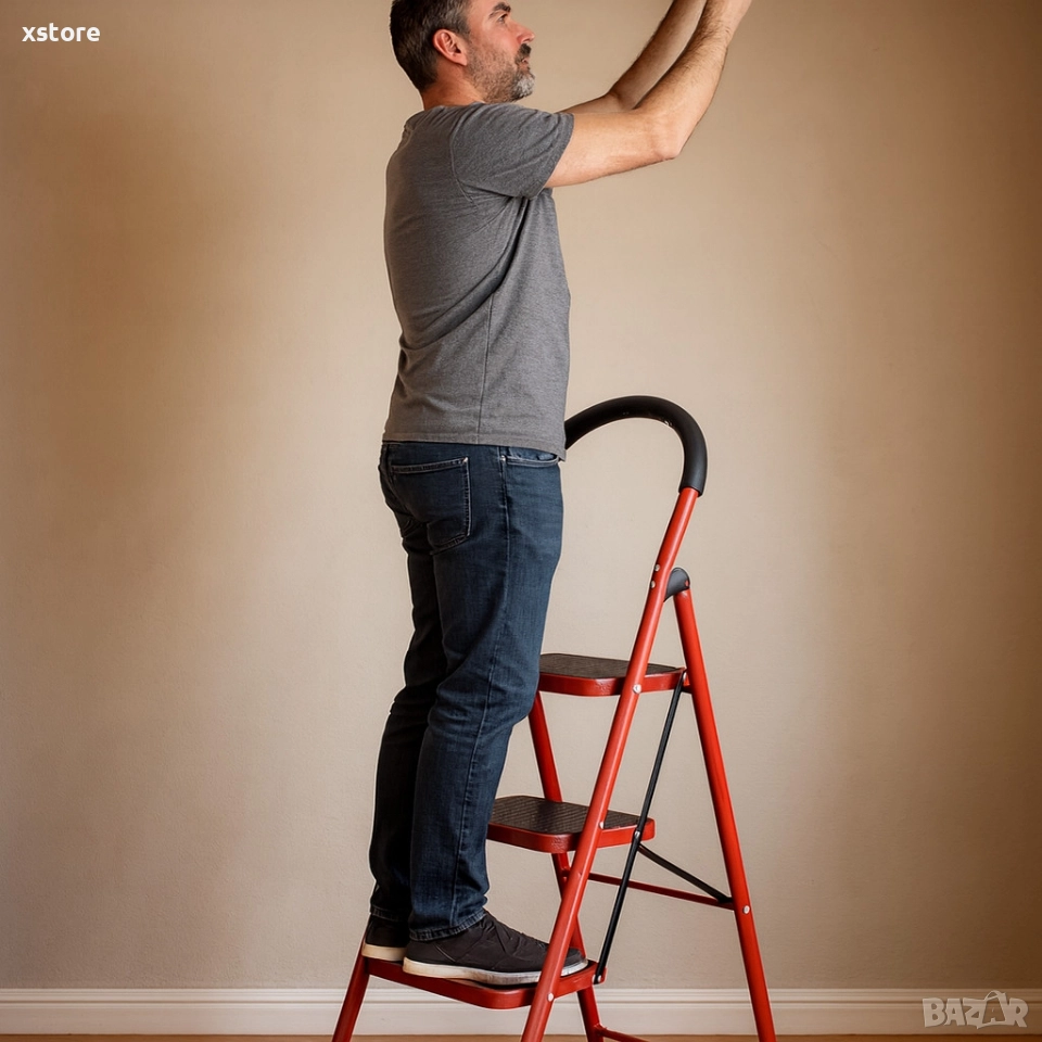 Лека сгъваема стълба – 3 Стъпала, до 150 кг, супер компактно прибиране, снимка 1