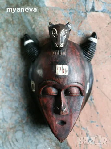 Африканка маска , дърворезба, ръчно изработена и оцветена. , снимка 6 - Статуетки - 48783279
