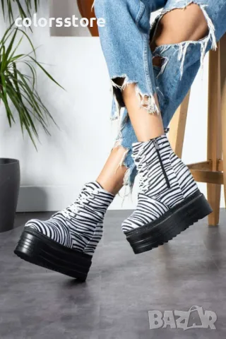Боти на платформа - зебра принт - BML88, снимка 2 - Дамски боти - 47624104