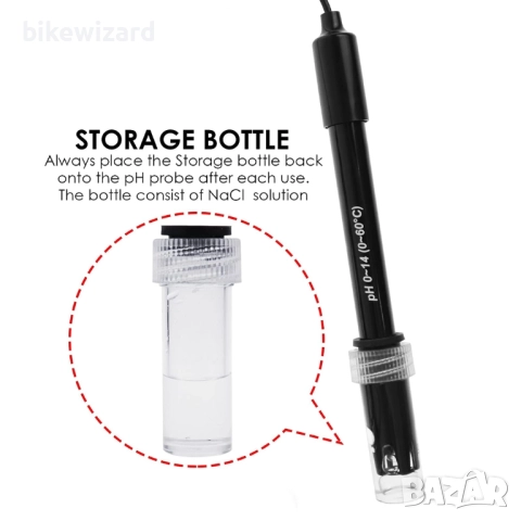 pH електрод с BNC гнездо сонда 300cm кабел 0-14pH за pH метър, pH контролер pH устройство НОВ , снимка 5 - Друга електроника - 51509762