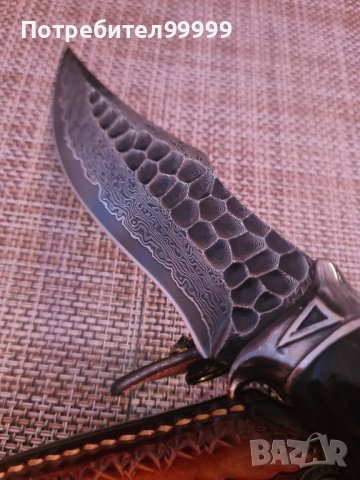 Ловен нож от дамаска стомана, снимка 6 - Ножове - 44380996
