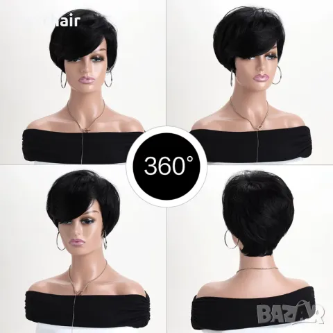 Къса черна синтетична перука, снимка 4 - Аксесоари за коса - 50339573