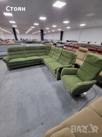Зелен ъглов диван от плат с ел.релакс и фотьойл "PP - PF20073", снимка 7 - Дивани и мека мебел - 39965022