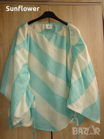 Ново H&M STUDIO 2020 обемна блуза в светло синьо и кремаво, размер XS – M 