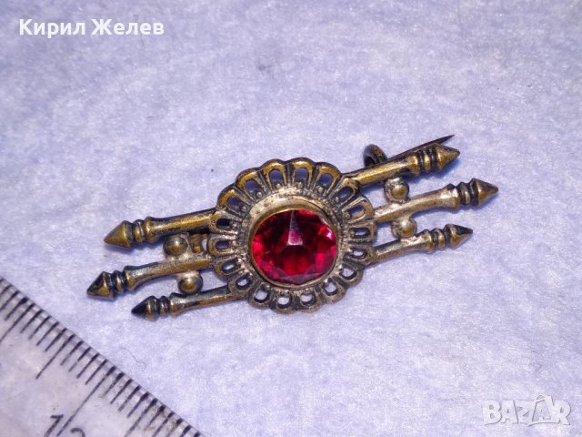 СТАРИННА СКЪПОЦЕННА ПОСРЕБРЕНА АЖУРНА РЕТРО БРОШКА с ЮВЕЛИРНО РЪЧНО ФАСЕТИРАН КАМЪК ГРАНАТ 38599, снимка 5 - Антикварни и старинни предмети - 41623042