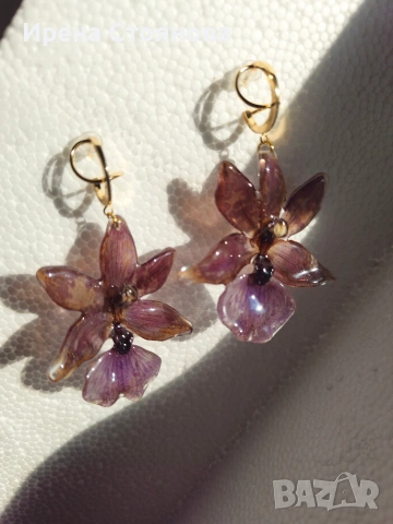 Обеци с естествен цвят на орхидея Miltonia. , снимка 10 - Обеци - 53614108