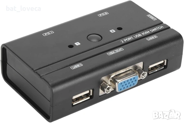 2-портов VGA KVM превключвател, USB превключвател за 2 компютъра, споделяне на 1 монитор, клавиатура, снимка 8 - Кабели и адаптери - 53759929