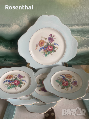 Стар английски десертен сервиз от костен порцелан