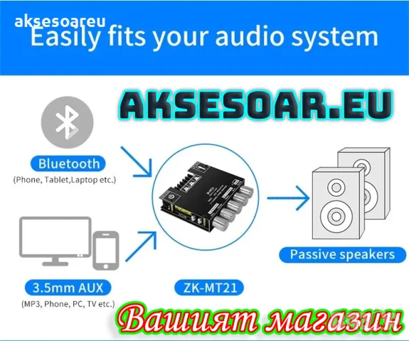 Мощен висококачествен мини Стерео цифров Bluetooth 5.1 усилвател Клас D 2 X  50W + 100W 2.1 събуфер, снимка 13 - Ресийвъри, усилватели, смесителни пултове - 56223540