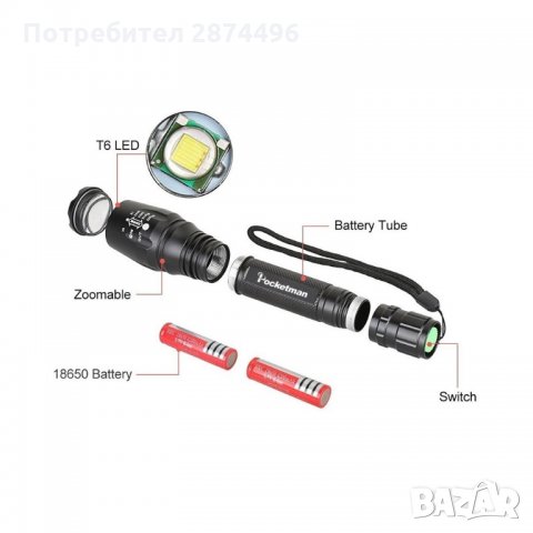 T6-0478 Мощен ловен фенер Cree LED и алуминиев корпус, снимка 7 - Оборудване и аксесоари за оръжия - 35800462