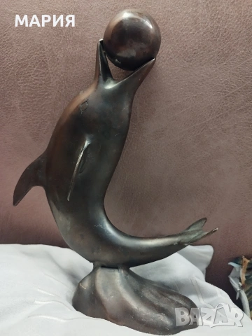 Бронзова скулптура 28см - делфин с топка, снимка 7 - Антикварни и старинни предмети - 53396493