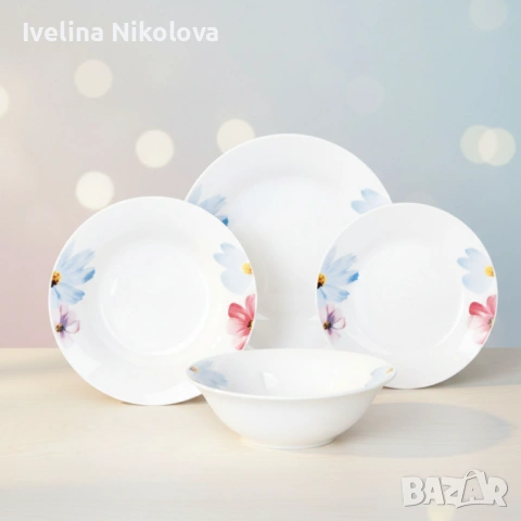 Комплект чинии 24 части с нежни цветя – Свежест и стил за всяка трапеза, снимка 6 - Сервизи - 53656153
