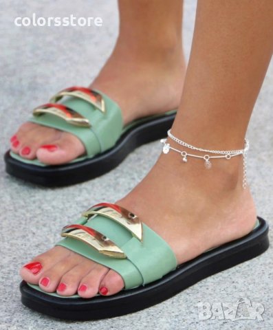 Равни чехли - зелена кожа - SN15, снимка 3 - Чехли - 41046766