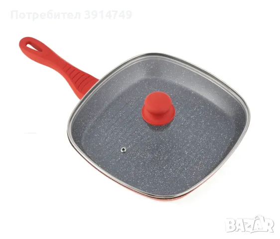 Тиган с мраморно покритие - здравословно готвене, всички видове котлони, 28х4см + капак, НОВ, снимка 2 - Съдове за готвене - 47538952
