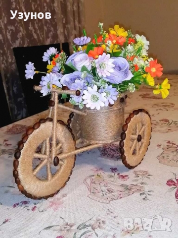 Декоративно колело триколка, велосипед с цветя за декорация, декор, украса за дома, снимка 10 - Декорация за дома - 22786655
