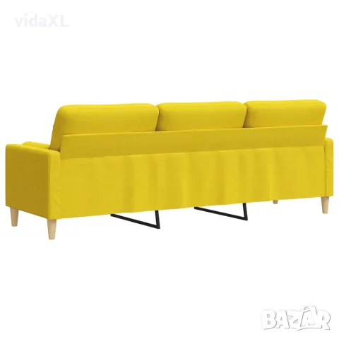 vidaXL 3-местен диван с декоративни възглавници светложълт 210 см плат, снимка 5 - Дивани и мека мебел - 56146792