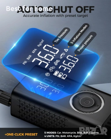 Преносим въздушен компресор за гуми с Type-C зареждане, цифров манометър, снимка 3 - Аксесоари и консумативи - 53658629