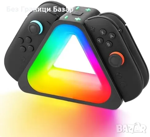 Нова Зарядна Станция за Switch 2 Joy-Cons – 4x Контролера, RGB Осветление