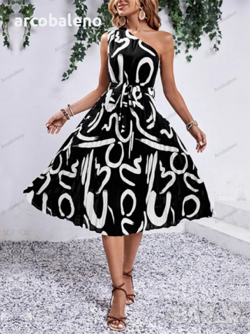 Нова дамска рокля с отворени рамене с щампа на букви, снимка 3 - Рокли - 44827837