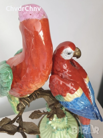 41см-3кг китайска порцеланова фигура с бронз/птици-папагали/Wong Lee 1895/стара статуетка, снимка 6 - Антикварни и старинни предмети - 51475516