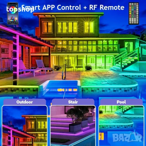 AILBTON 200 фута външни LED ленти, водоустойчиви, IP68 външни LED ленти, водоустойчиви с Bluetooth.., снимка 4 - Лед осветление - 50575463