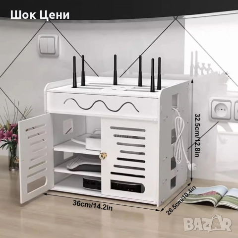 Органайзер шкаф за Wi-Fi рутер и кабели – 3 нива, бял дизайн, снимка 4 - Шкафове - 52135048
