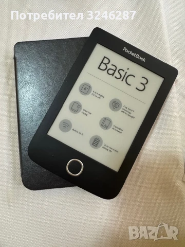 PocketBook Basic 3 (модел 614W) – Черен + оригинална кожена калъфка