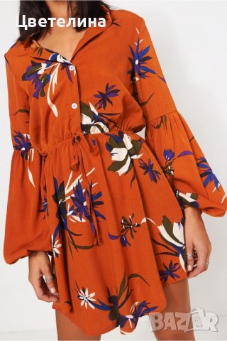 Дамска рокля риза с буфан ръкав М размер + подарък обички, снимка 9 - Рокли - 42597045