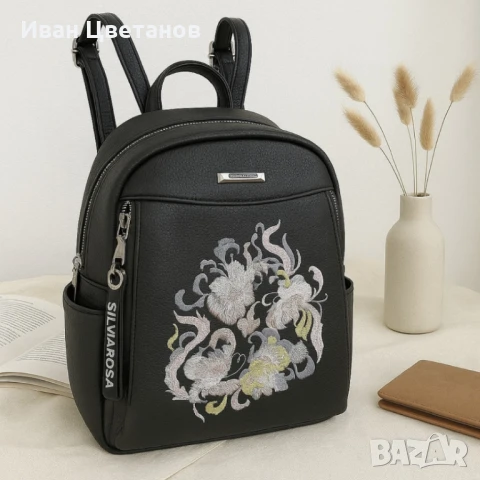 Елегантна и стилна дамска раница с флорална бродерия, снимка 2 - Чанти - 50886601