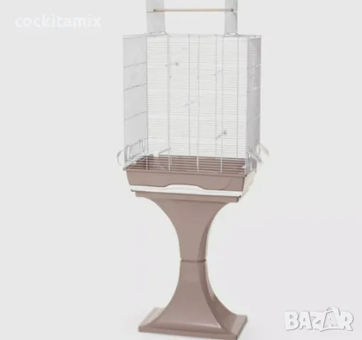 Отворена клетка за птици Амбра със стойка бяло и бежово  - 56.5 / 36.5 / 138см
