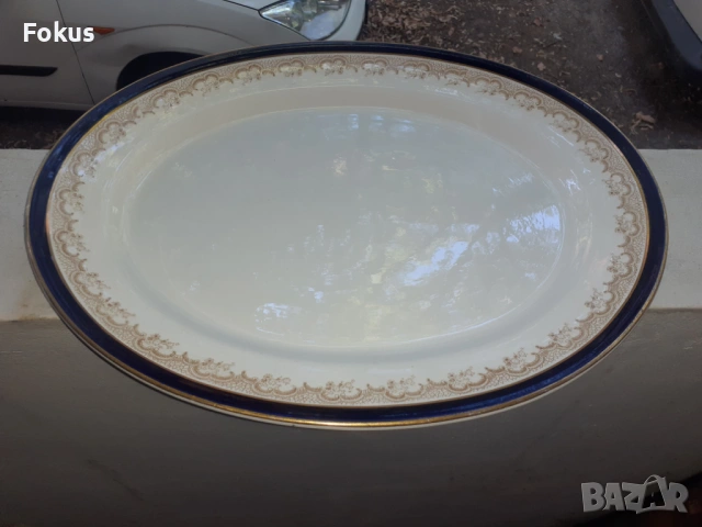 Огромен английски поднос плато порцебан кобалт златен кант, снимка 6 - Антикварни и старинни предмети - 53273985