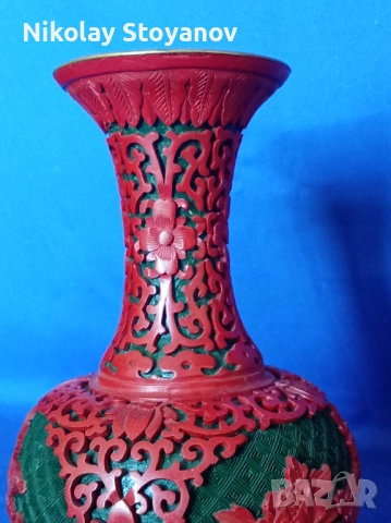 Китайска ваза от Цинобър, снимка 3 - Антикварни и старинни предмети - 53117852