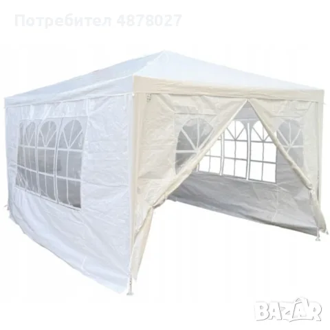 Градинска шатра павилион 3x4x2.5 м бяла – Парти шатра със стени, 4 прозореца и вход с цип, снимка 2 - Градински мебели, декорация  - 55897339