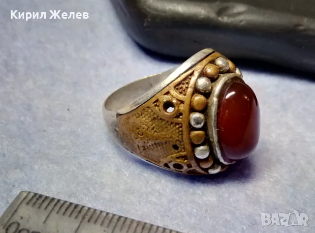 Старинен ОСМАНСКИ СРЕБЪРЕН ПРЪСТЕН СРЕБРО ВИСОКА ПРОБА с ШЛИФОВАН КАРНЕОЛ и МЕДЕН ОБКОВ 29148, снимка 10 - Антикварни и старинни предмети - 49344899