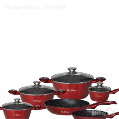 Комплект съдове за готвене Cheffinger от лят алуминий с мраморно покритие – 10 части, индукционни, снимка 2 - Съдове за готвене - 53175156