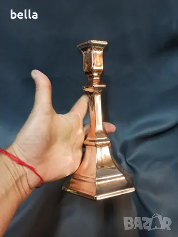 МАСИВЕН СТЪКЛЕН СВЕЩНИК РОЗОВО ЗЛАТО