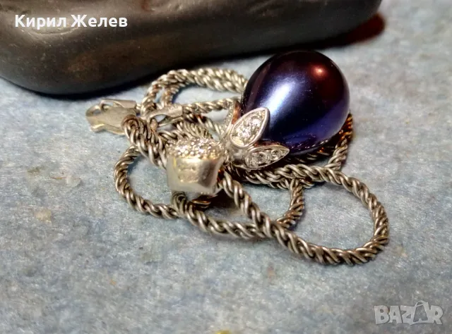 МАРКОВО ПЕРЛЕНО СРЕБЪРНО КОЛИЕ СРЕБРО 925 с ОГРОМНА НАТУРАЛНА ЧЕРНА ПЕРЛА БИСЕР и ЦИРКОНИ 25989, снимка 2 - Колиета, медальони, синджири - 49247395