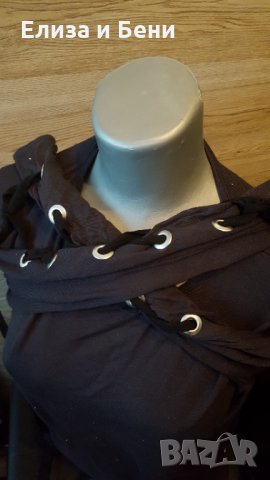 тъмно сива блуза сдълъг ръкав с връзки тип корест на ръкавите, снимка 2 - Блузи с дълъг ръкав и пуловери - 35892423