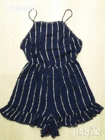 УНИКАЛЕН ТЪМНОСИН тъничък гащеризон в сребристо райе с отворен гръб, снимка 1