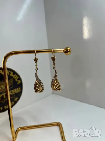 Златни обеци с циркони , снимка 2 - Обеци - 47271774